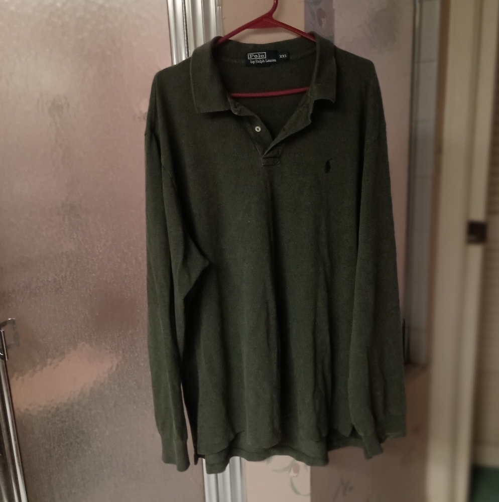 Polo Ralph Lauren Cotton Knit Polo Shirt Green 2XL Long Sleeve